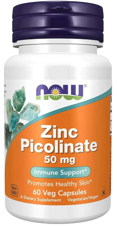 NOW Zinc Picolinate Supplement for Immune Support 50 Mg 60 Capsules