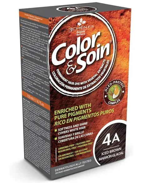 Color & Soin Hair Color with Pure Pigments Iced Brown 4A 135 Ml