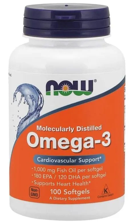 NOW Omega-3 Supplement for Cardiovascular Support 100 Softgels
