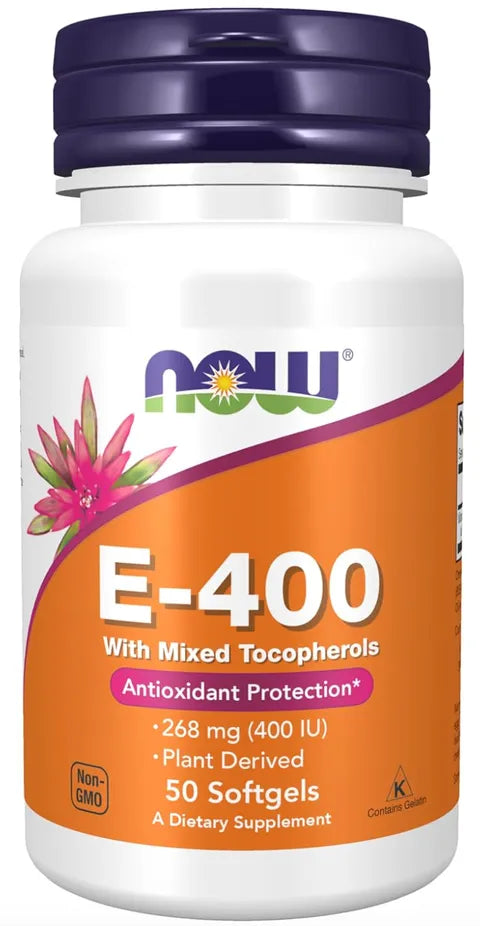 NOW Vitamin E Supplement 400 IU for Antioxidant Protection 50 Softgels