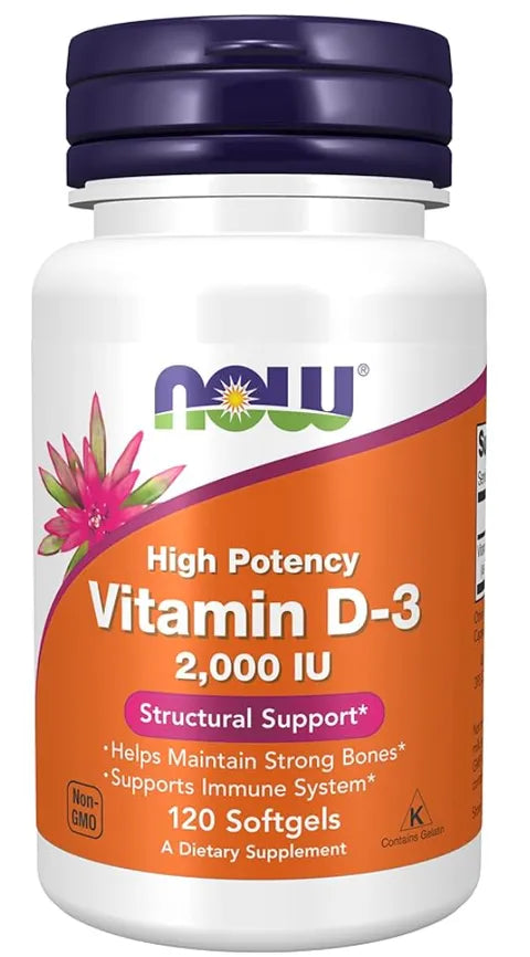 NOW Vitamin D3 Supplement 2000 IU for Structural Support 120 Softgels