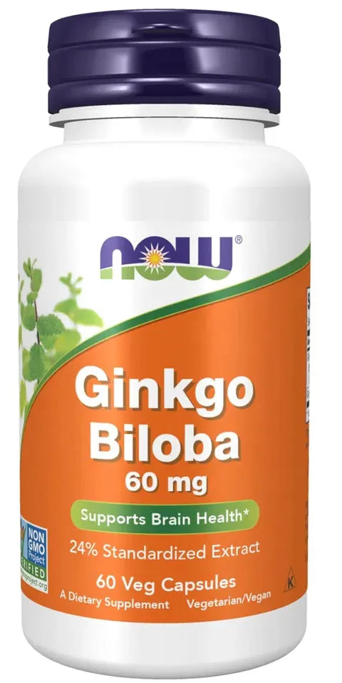 NOW Ginkgo Biloba Supplement for Brain Health 60 Mg 100 Veg Capsules